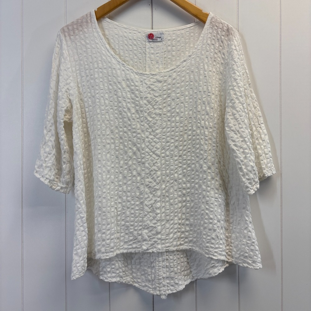 Linnea Womens Scandi Lagenlook Waffle Top Size S Boho Chic Minimalist Beachy USA